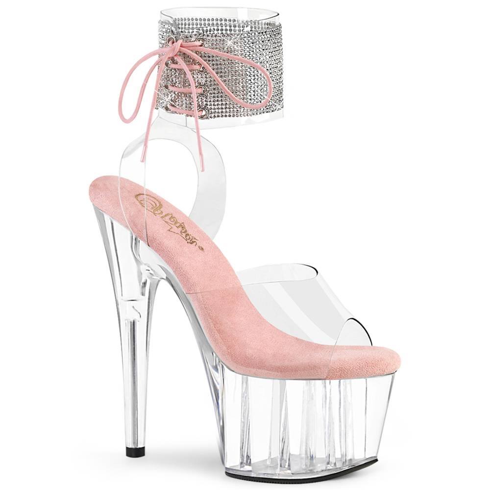 Pleaser - ADORE7912RS Sandale à bride à la cheville, Pole dance chaussures - Transparent/Rose Product image